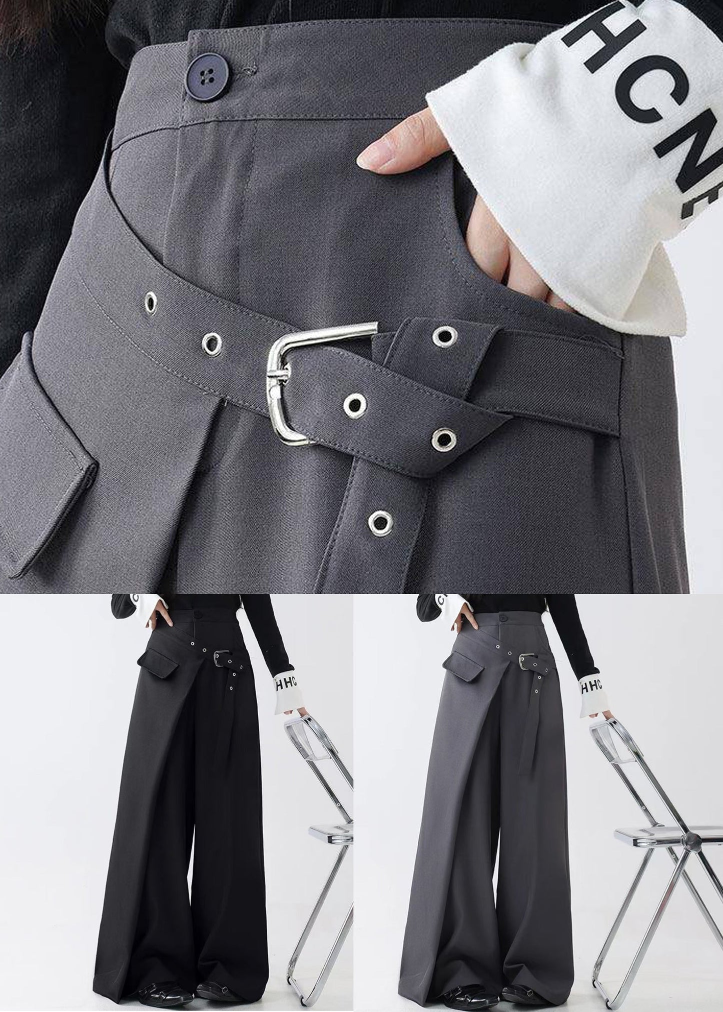 Original Black Asymmetrical High Waist Spandex Pants Fall