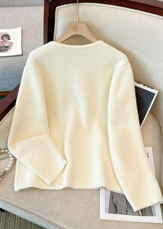 White O-neck Chinese Button Knit Cardigans Winter