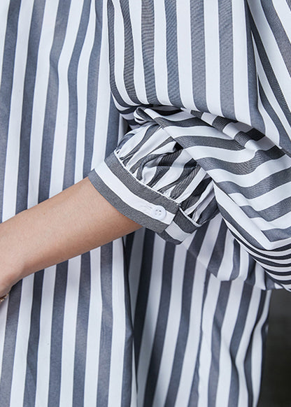 Grey Oversized Striped Cotton Shirt Spring