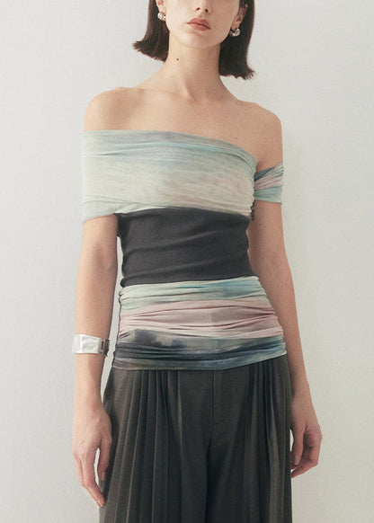 Unique Wrinkled Patchwork Tulle T Shirt Summer