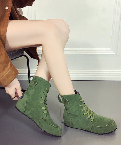 Rose Lace Up Splicing Flat Boots Suede