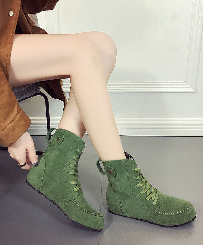 Rose Lace Up Splicing Flat Boots Suede