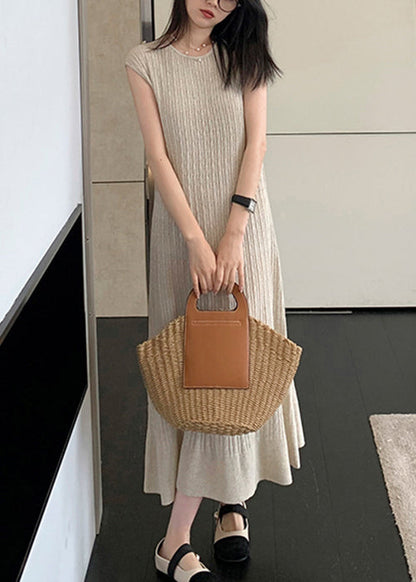 Apricot Cozy Knit Long Dresso Neck Sleeveless