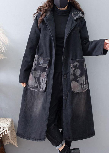 Fine Clothing Coats Denim Black Hooded Pockets Outwear