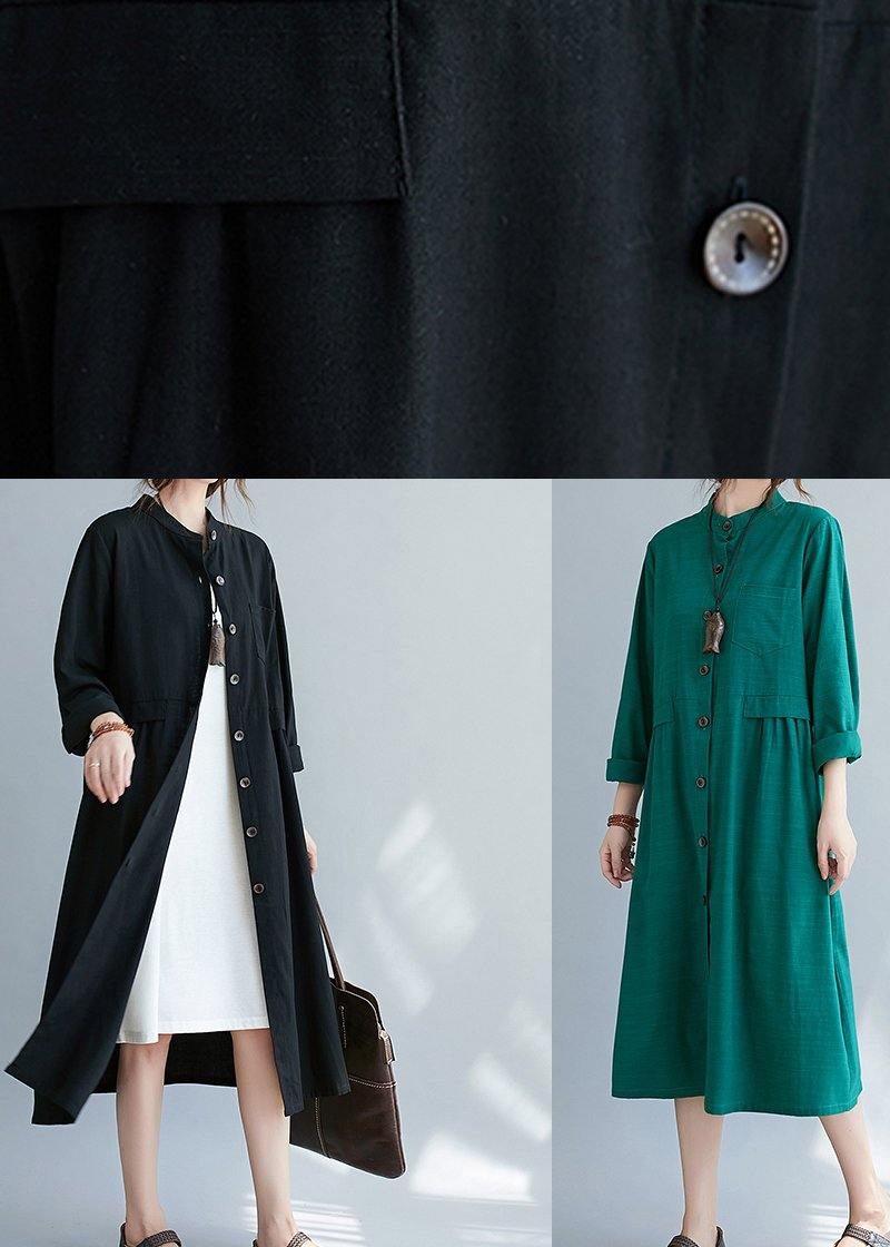 Diy Stand Collar Button Down Spring Quilting Clothes Shirts Green Dresses