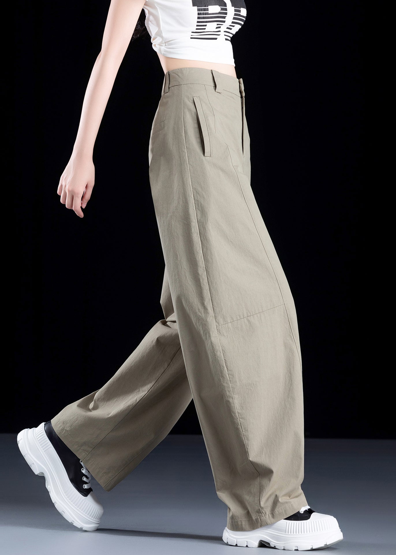 New White Pockets High Waist Cotton Pants Fall