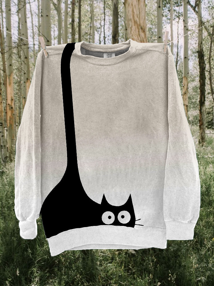 Comstylish Lovely Black Cat Print Gradient Cozy Sweatshirt