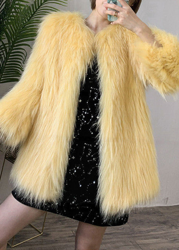 Yellow O-neck Warm Mink Hair Coats Winter