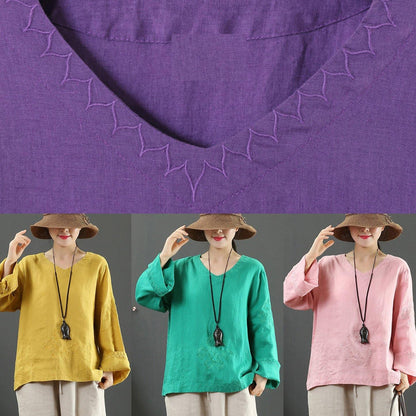 Yellow Clothes V Neck Embroidery Dresses Spring Blouse
