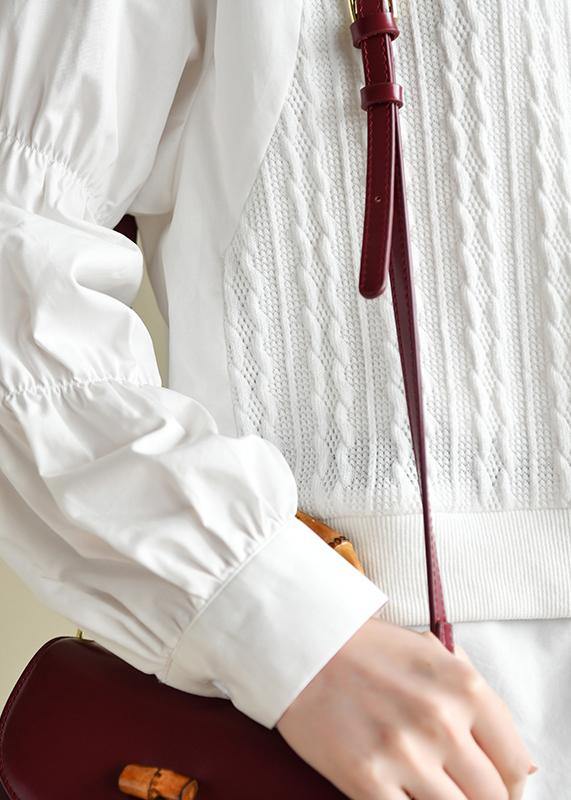 Fine Cinched Peter Pan Collar White Button Down Top