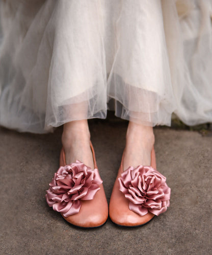 Splicing Flat Feet Shoes Pink Cowhide Leather