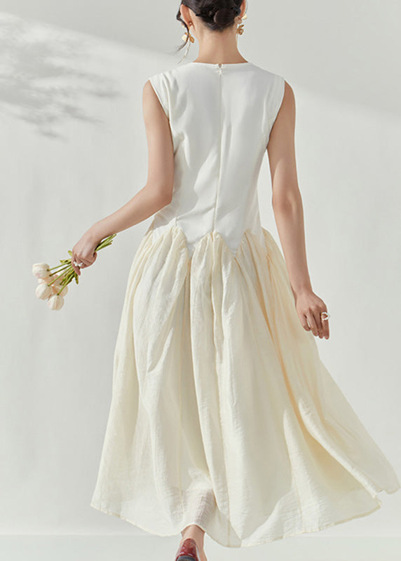 White O-neck Embroidered Patchwork Holiday Long Dress Summer