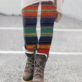 Vintage Geometric Rainbow Stripe Colorblock Patchwork Cozy Knit Leggings artswardrobe