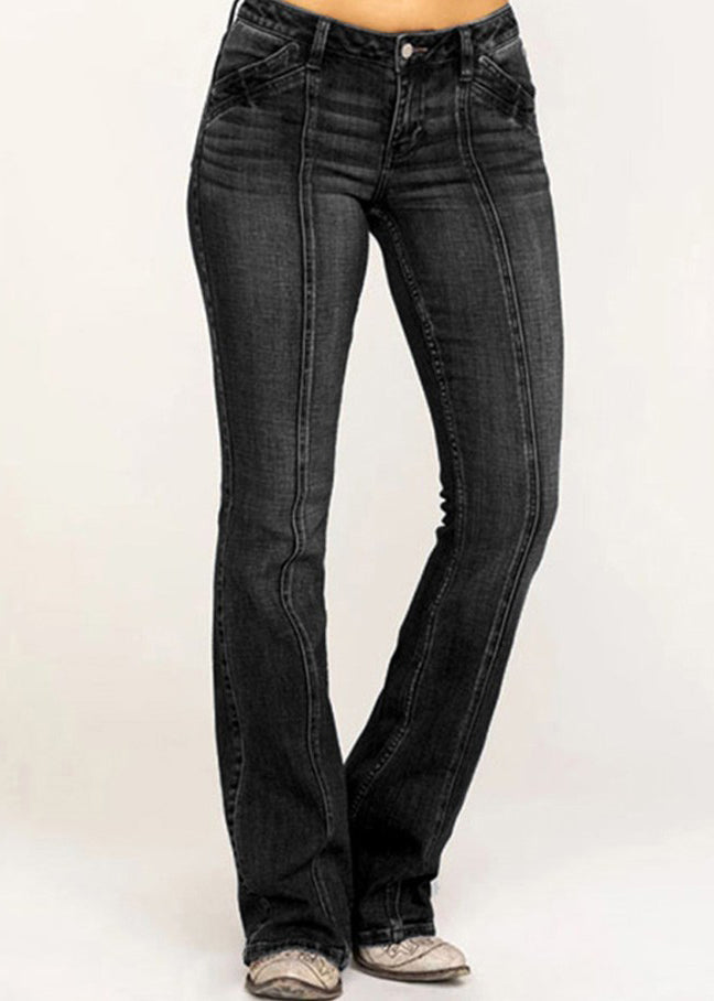 New Denim Blue Button Pockets Flare Bottoms Summer