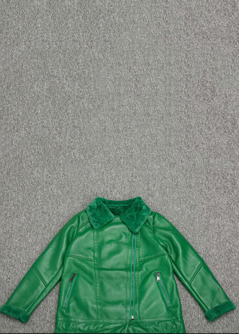 New Green Peter Pan Collar Patchwork Cotton Blend Coat Winter