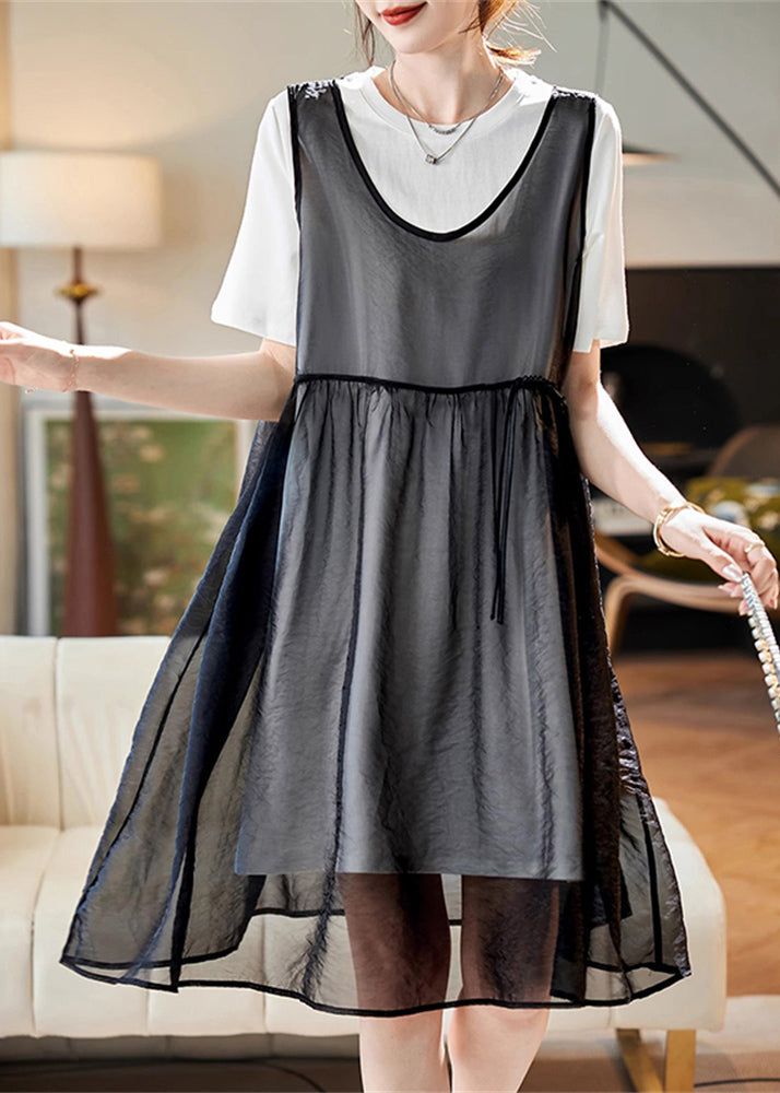 Patchwork Tulle Mid Dress and Top Two Piece Set Summer