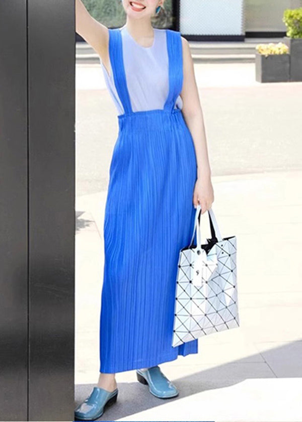Blue Wrinkled Tank Top and Dress Set Summer