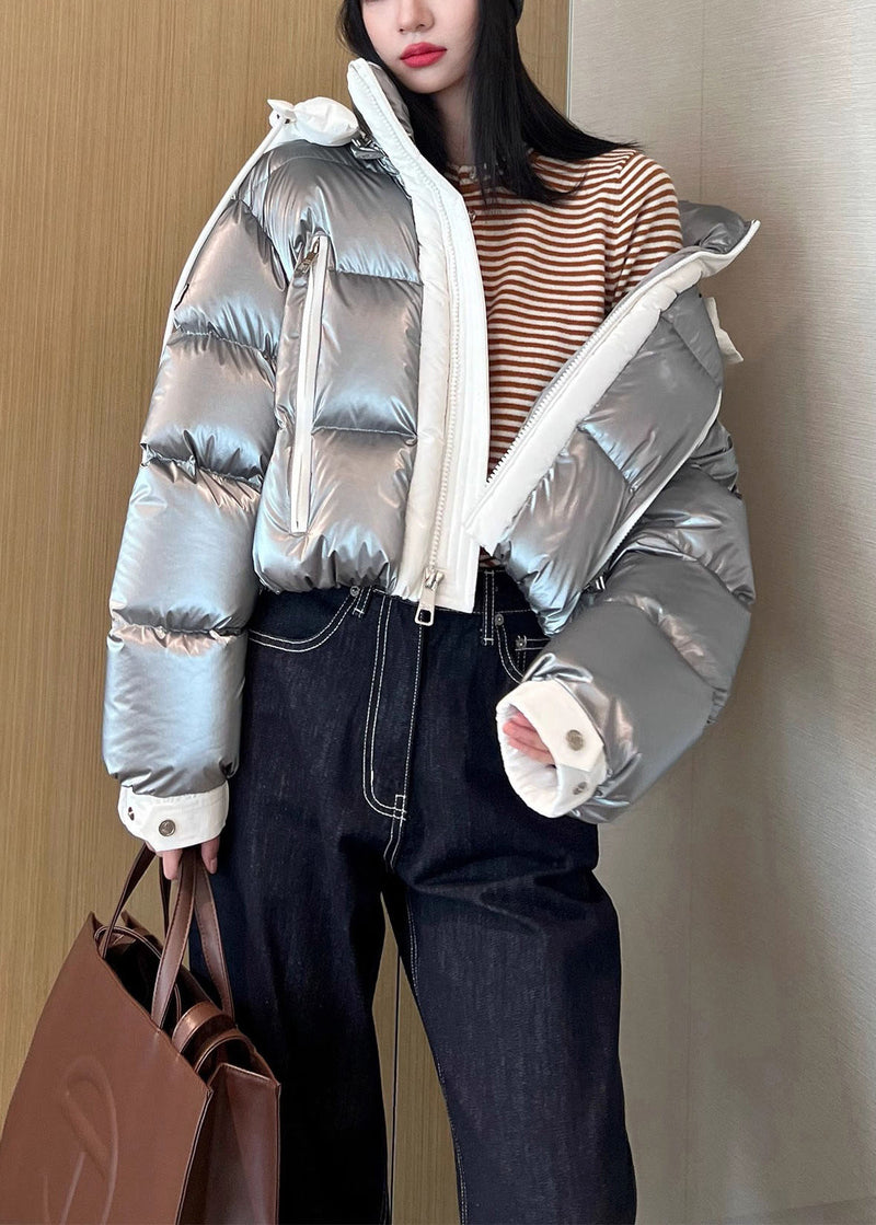 Silvery Hooded Patchwork Duck Down Down Coat Winter