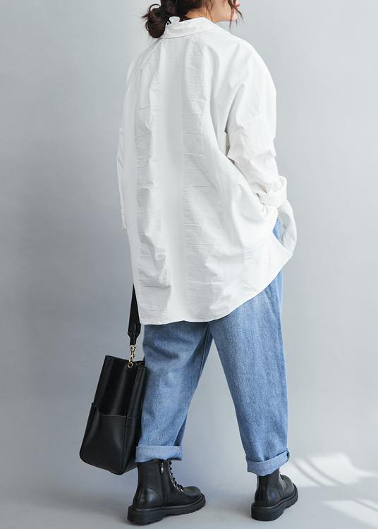 Handmade Lapel Collar Cotton Spring Clothes White Tunic Shirt