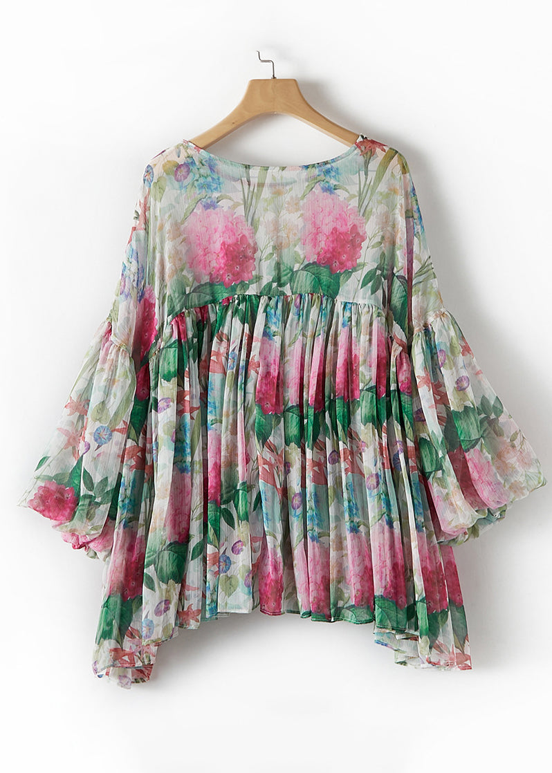 Multicolor O-neck Print Patchwork Silk Tops Summer
