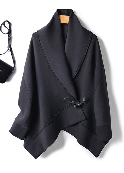 Organic Black Peter Pan Collar Button Cotton Coats Batwing Sleeve Fall