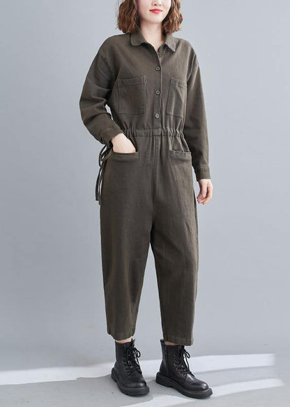 Gray Green Pant Unique Spring Lapel Patchwork Jumpsuit Pants