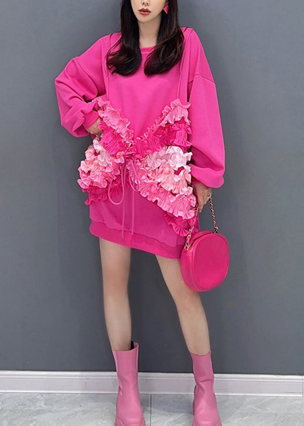 Black O Neck Ruffled Butterfly Cotton Sweatshirt Fall