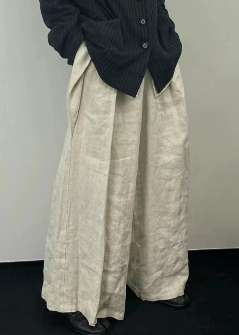 Original Design Apricot Pockets Patchwork Linen Wide Leg Pants Spring