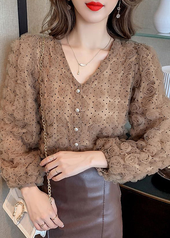 Art White Stereoscopic Tulle Blouses Spring