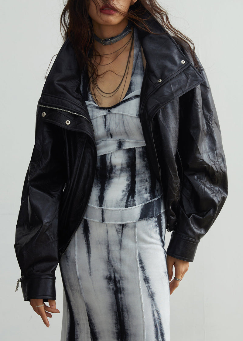 Black Fur Collar Patchwork Detachable Pu Jacket Winter
