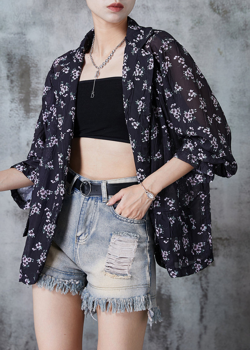 Unique Black Oversized Print Tulle Upf 50+ Coat Jacket Summer