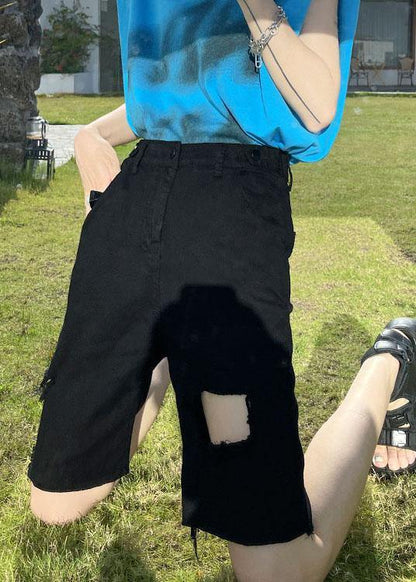 Black High Waist Hole Shorts Pants
