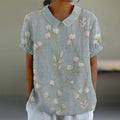 Comstylish Floral Print Lapel Short Sleeve Casual Blouse