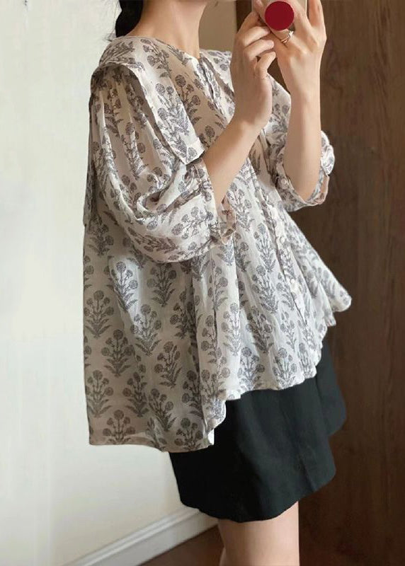 Print Button Cotton Thin Shirt Bracelet Sleeve