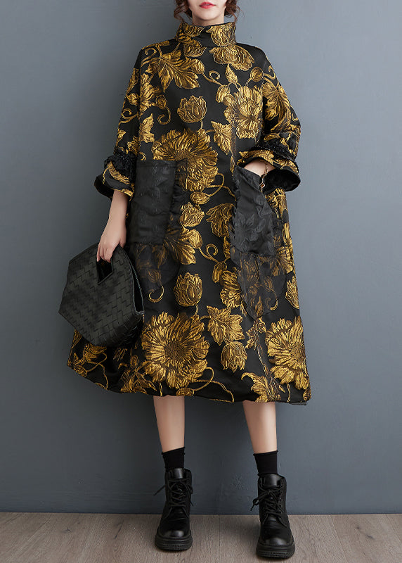 Black High Neck Jacquard Silk Holiday Dresses Spring