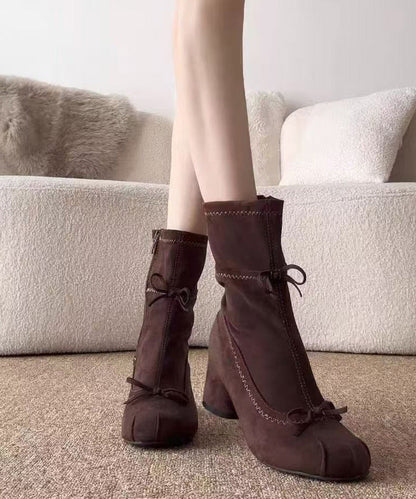 Brown Suede Bow Splicing Boots