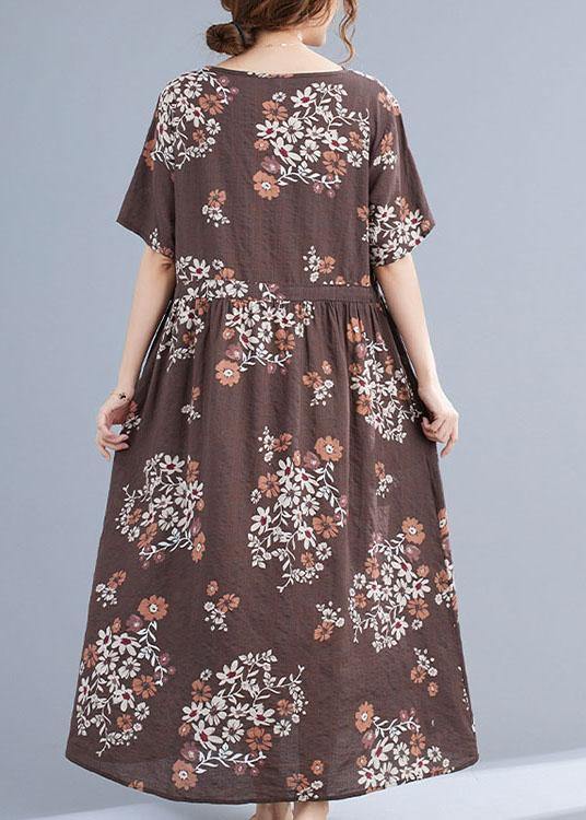 Chocolate Retro Print Summer Vacation Dresses Short Sleeve