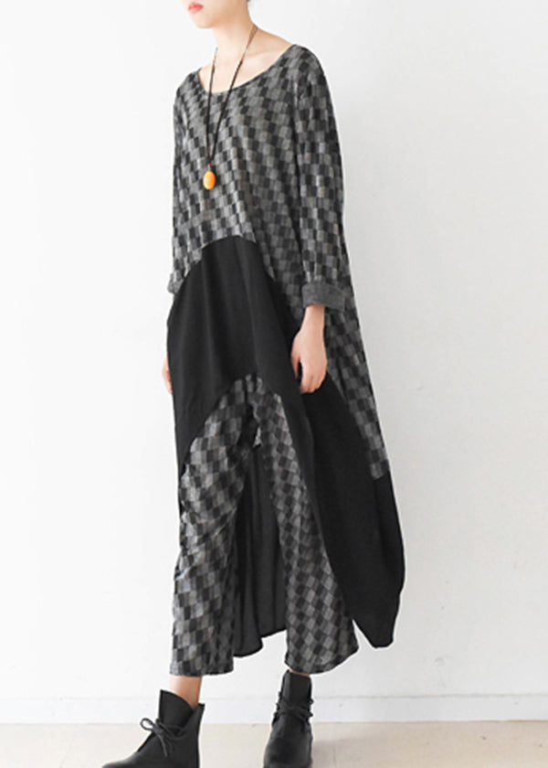 Original Black Plaid Asymmetrical Patchwork Cotton Two Piece Set Clothing Summer