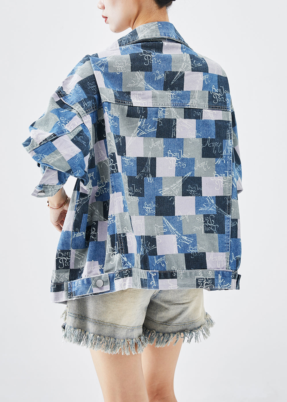 Colorblock Oversized Plaid Denim Coats Fall