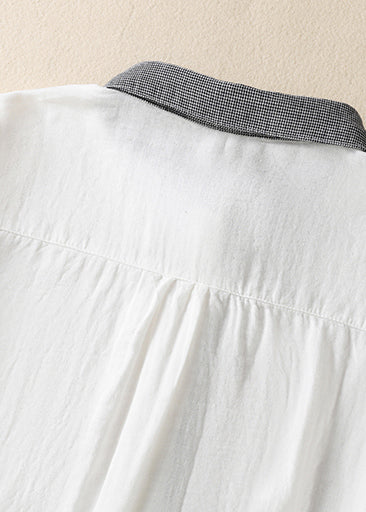 White Peter Pan Collar Patchwork Linen Shirt Top Spring