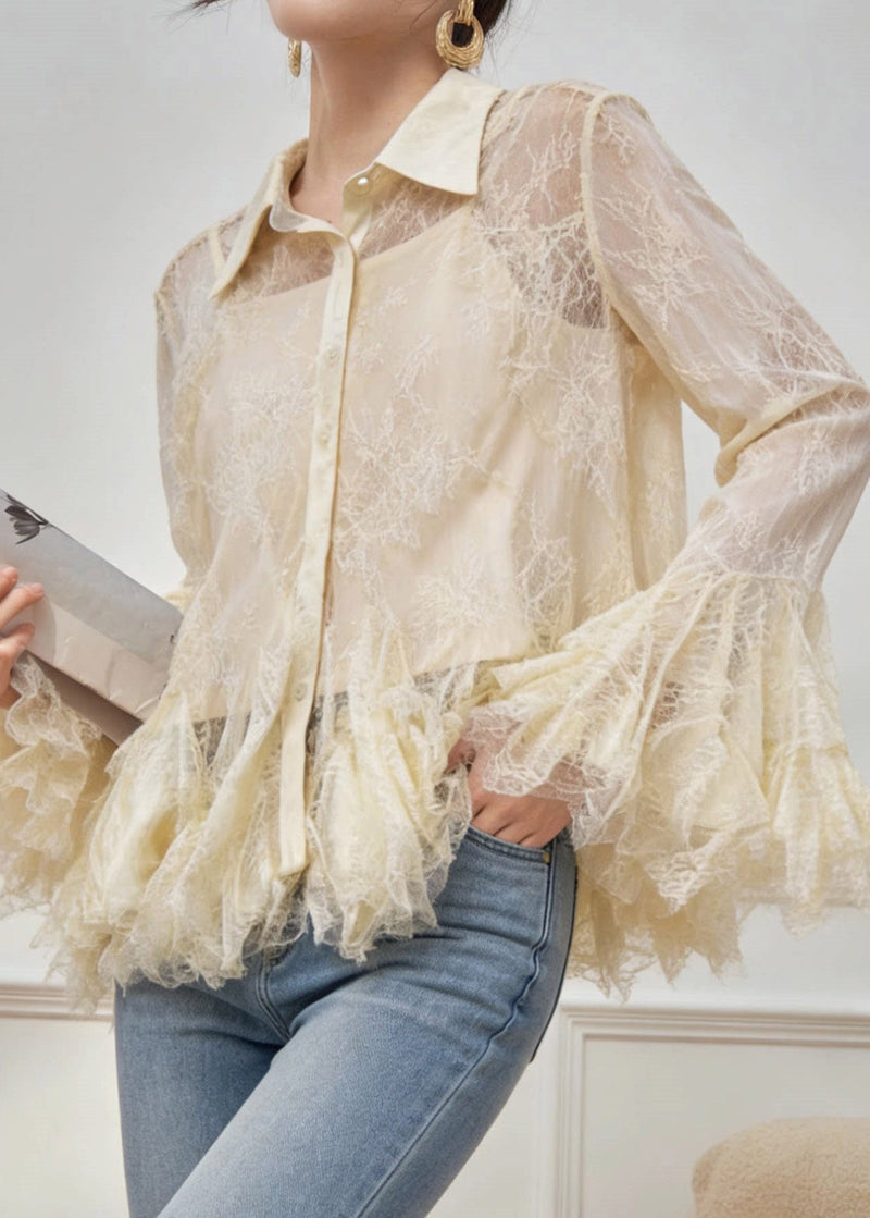Apricot Peter Pan Collar Button Chiffon Shirt Spring