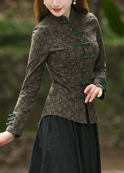 Fitted Black Stand Collar Button Print Coats Spring