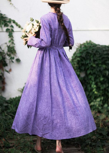 Italian Purple Outfit O Neck Tie Waist Dresses Spring Dresses