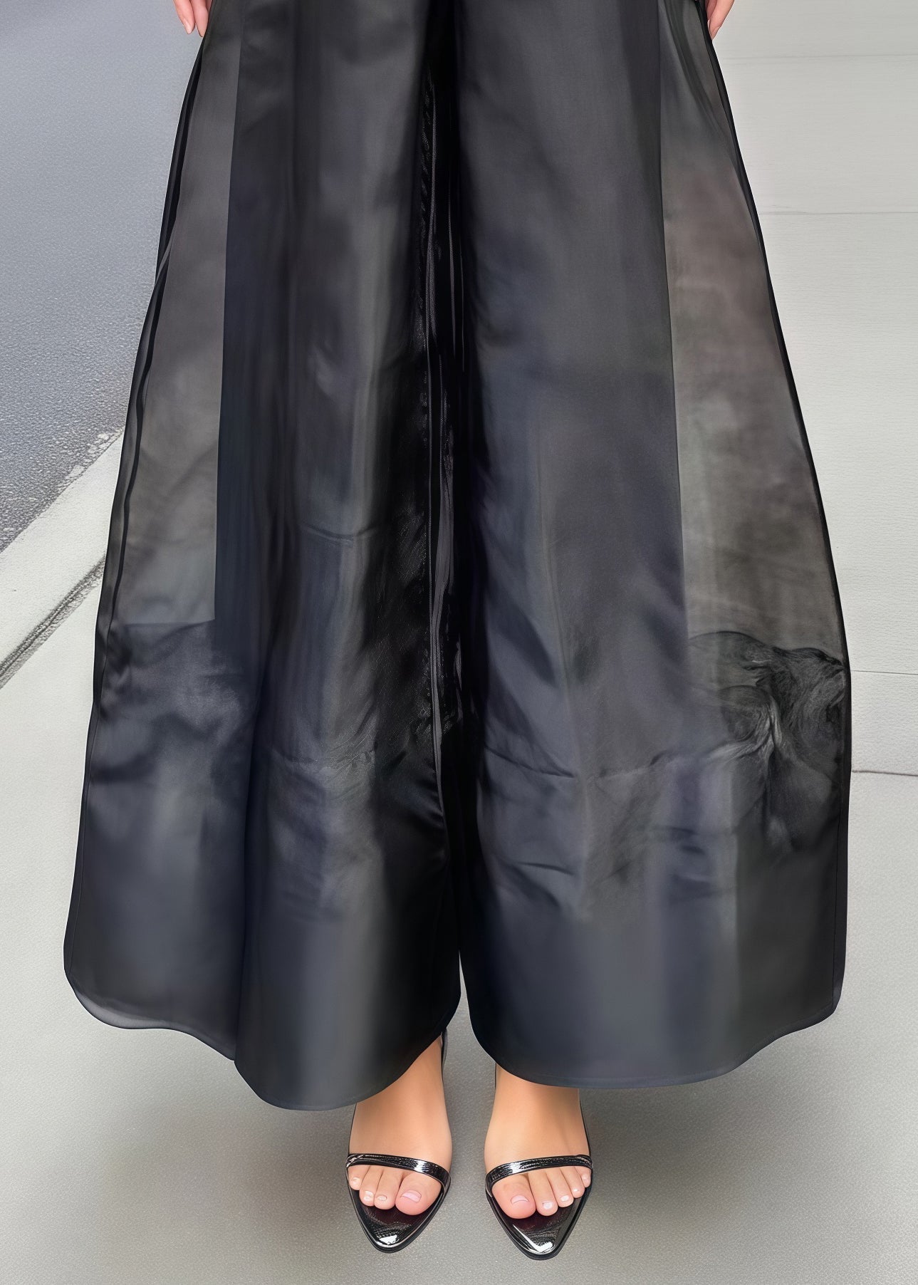 White High Waist Organza Wide Led Pants Skirts Summer