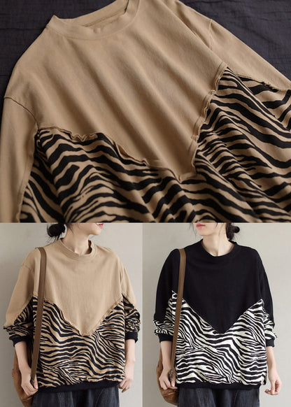 Black O-neck Patchwork Pullover Sweatshirt Long Sleeve