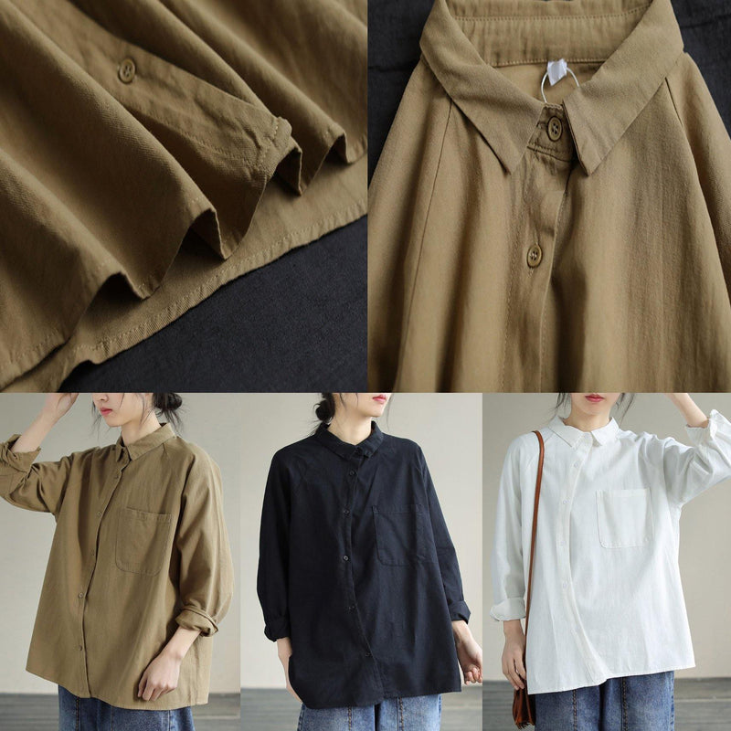 Diy Khaki Tunics for Lapel Pockets Clothing Spring Shirt