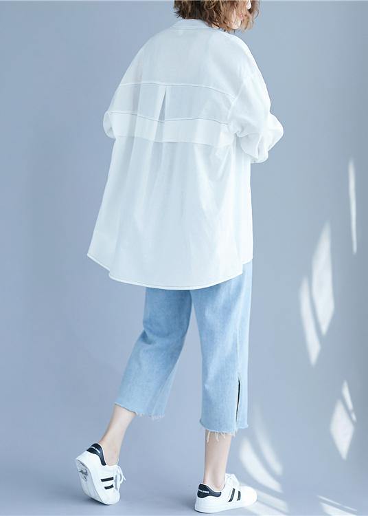 White Low High Design Long Sleeve Blouses