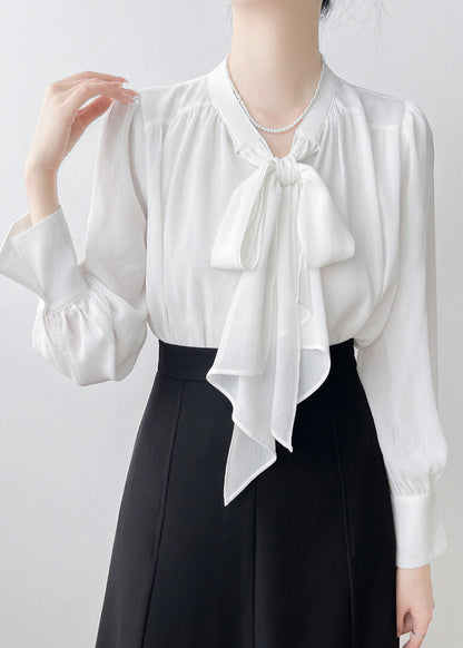 White Oversized Chiffon Shirts Bow Draping Spring