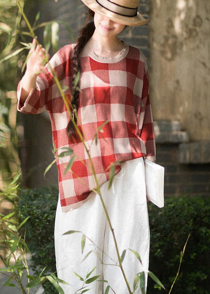 Classy Half Sleeve Spring Clothes Ideas Red Plaid Blouse