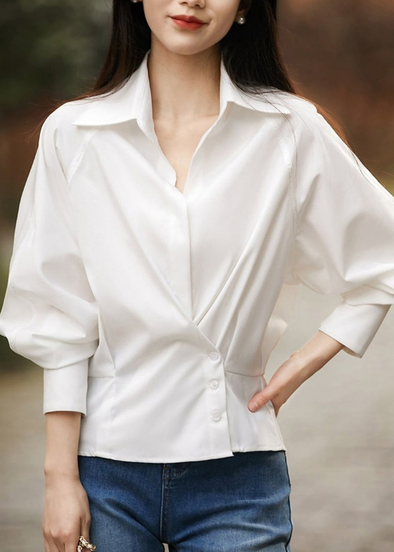 Modern Black Peter Pan Collar Patchwork Shirt Lantern Sleeve
